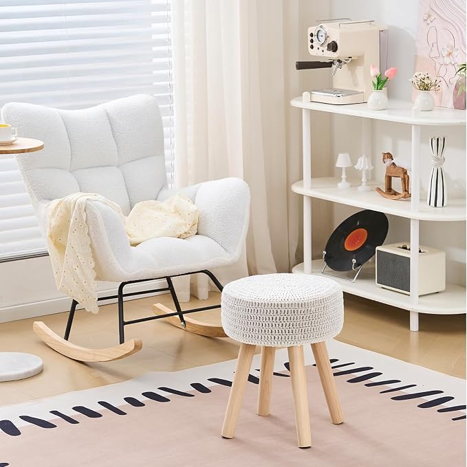 Wimarsbon Pouf Ottoman, 100% Cotton Knitted Boho Footstool, Round Footrest - Image 2
