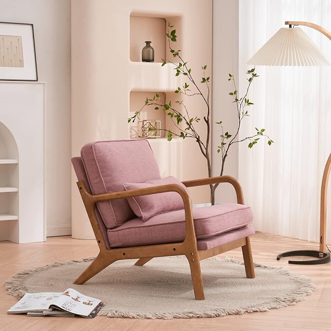 Bonnlo Pink Accent Chairs Set of 2, Upholstered Mid Century Modern Lounge - Image 8
