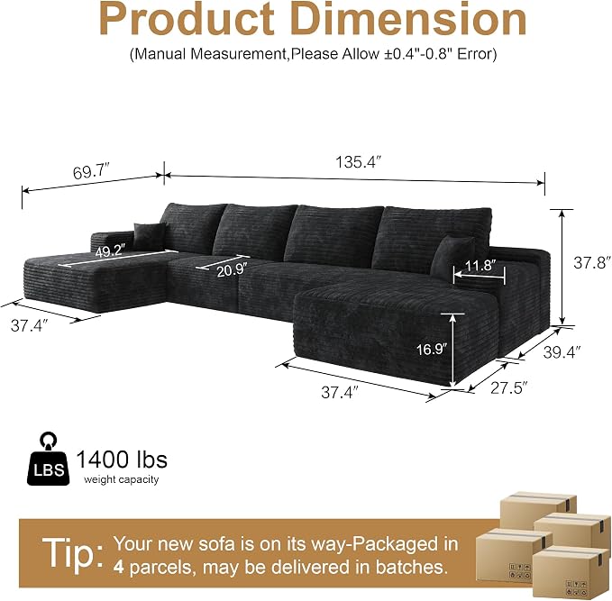 AUGOP 136" Sectional Couches for Living Room Modern Modular Sofa - Image 2