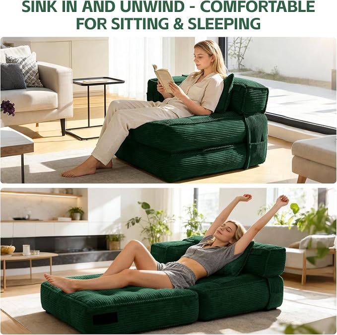Folding Sofa Bed Chair with Armrests, Convertible Futon Couch Sleeper Chair - Image 5