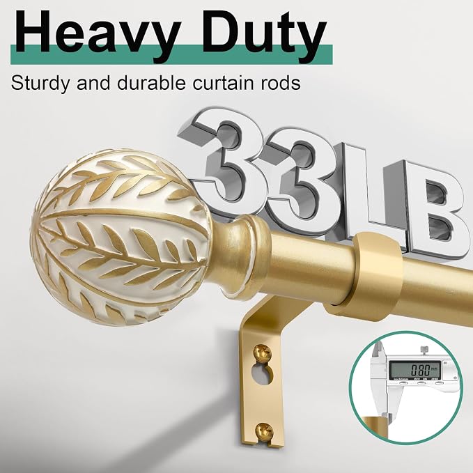 QDWIS Gold Curtain Rods for Windows 28 to 48 inch, Rustic Decorative Drapery - Image 4