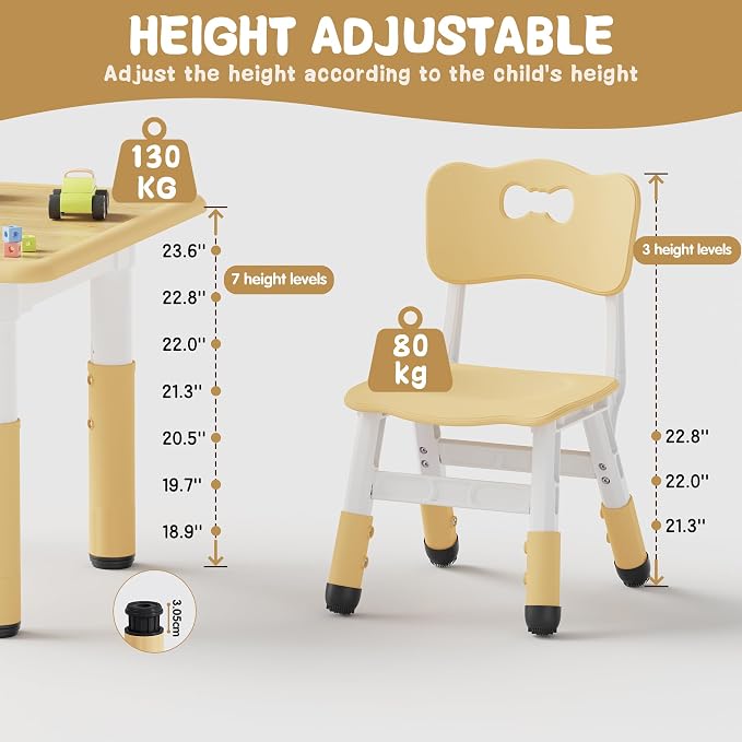 Brelley Kids Table and 2 Chairs Set, Height Adjustable Toddler Desk and Chair - Image 2