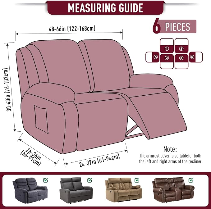 TAOCOCO Recliner Loveseat Slipcover, 6 Pieces Dual Recliner Sofa Covers - Image 5