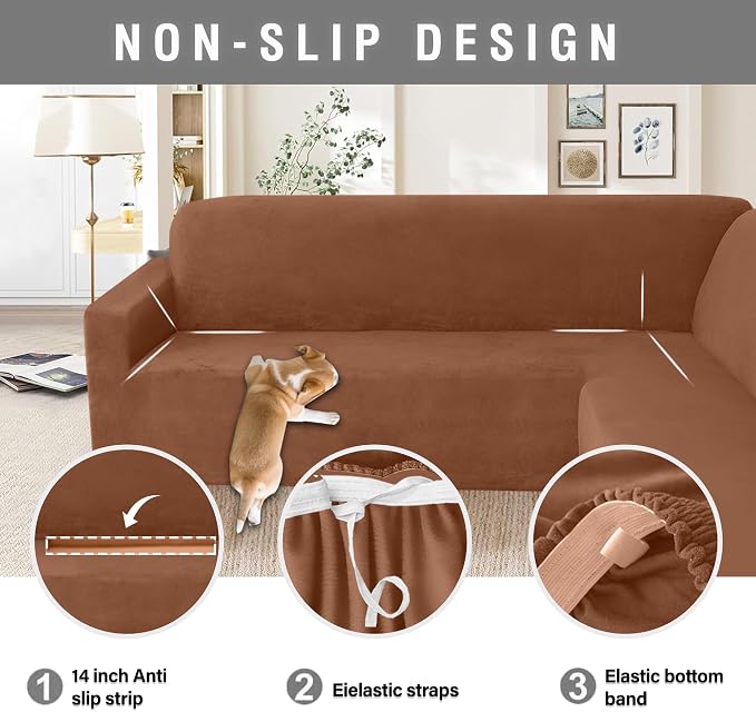 HDCAXKJ Corner Sectional Couch Covers Velvet Stretch L Shape Sofa Cover Soft - Image 4