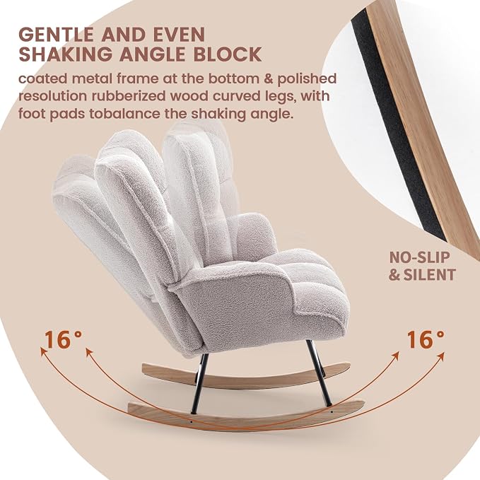 SAETSFEG Rocking Chair Nursery Teddy Upholstered Glider Rocker Rocking Accent - Image 4