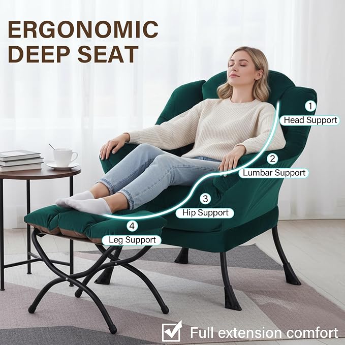 Welnow Lazy Chair with Ottoman, Modern Accent Chair with Armrests and a Side - Image 5