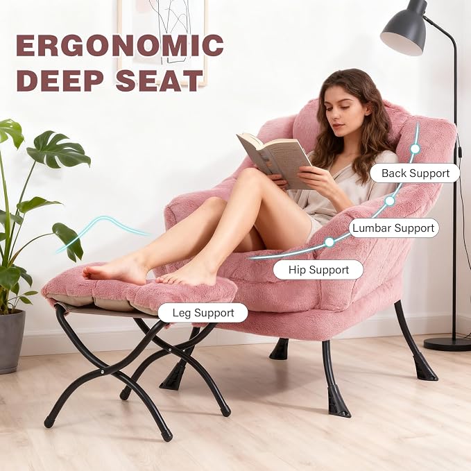 Lazy Chair with Ottoman, Modern Accent Chair Contemporary Sofa Chair with - Image 4