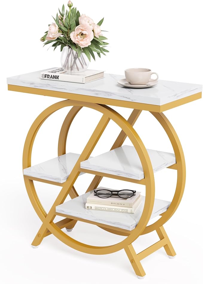 LITTLE TREE End Table, 4-Tier Narrow Faux Marble Side Table by LITTLETREE