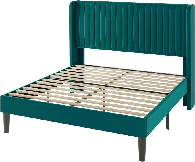Allewie Full Size Bed Frame/Velvet Upholstered Platform Bed/Vertical Channel - Image 8