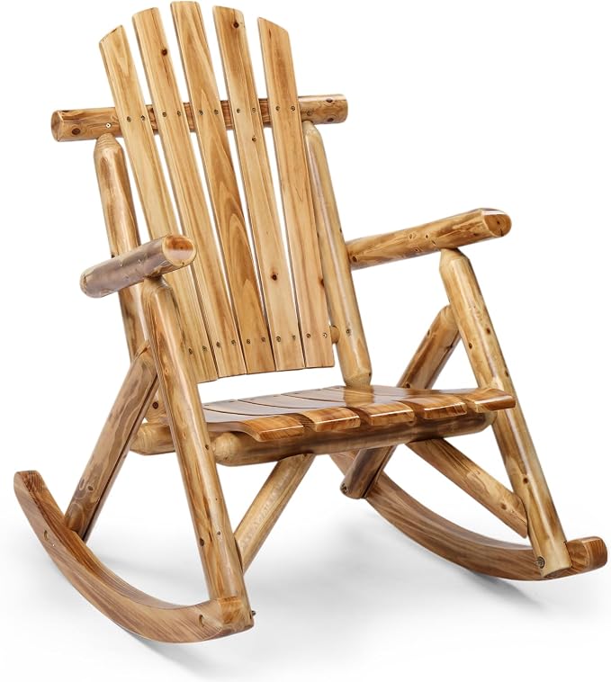 Outvita Wooden Rocking Chair, Fir Log Adirondack Rocker, Outdoor Wood Accent by Outvita