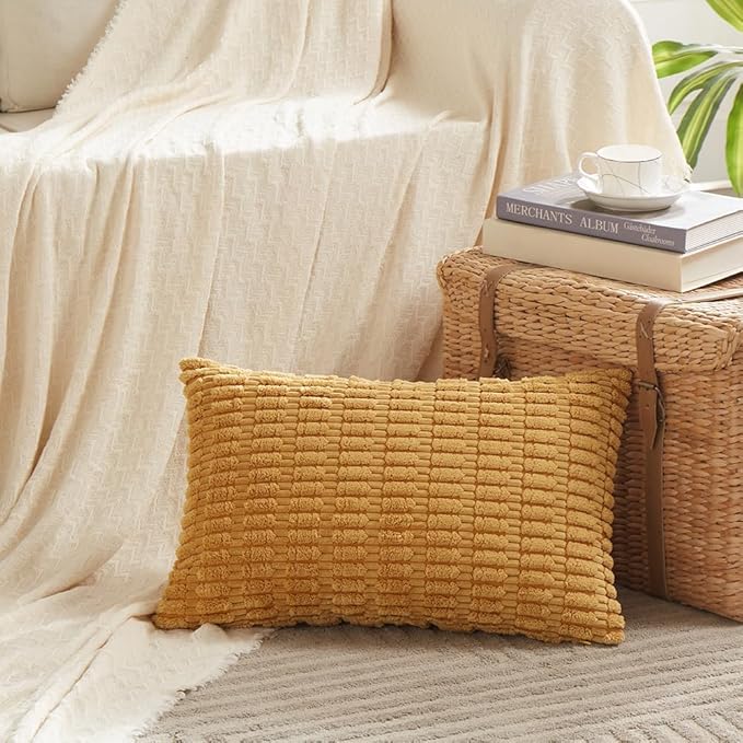 Fancy Homi 4 Packs Mustard Yellow Decorative Throw Pillow Covers 14x24 Inch - Image 2