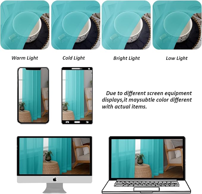 Chyhomenyc Turquoise Sheer Curtains 84 Inch Length 2 Panels, Light Filtering - Image 8