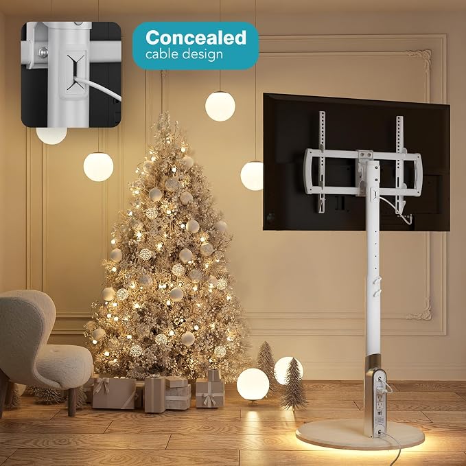 Floor Mobile TV Stand with Power Outlet, Rolling TV Cart - Image 6