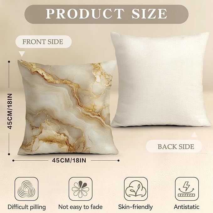 OBSEDE Inspirational Beige Marble Decorative Throw Pillow Covers 18 × 18 in - Image 3