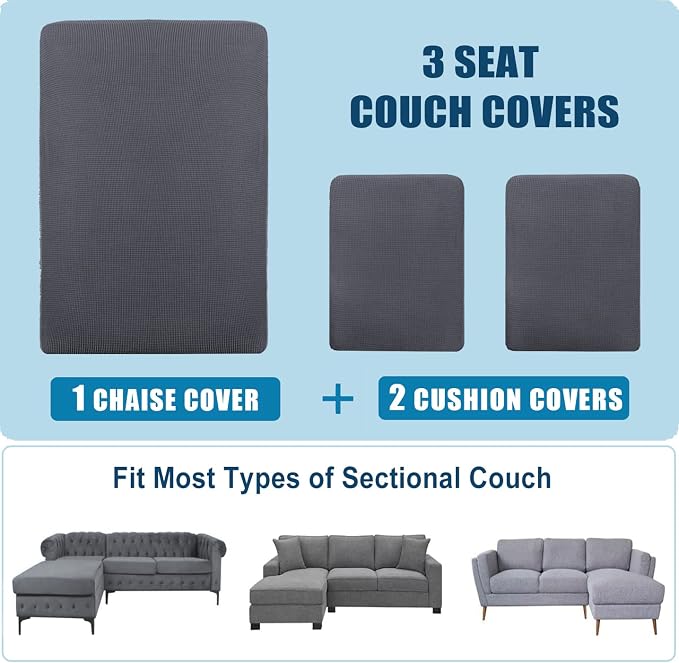 Water Repellent L Shaped Couch Covers, Sofa Seat Cushion Slipcovers, Stretch - Image 7