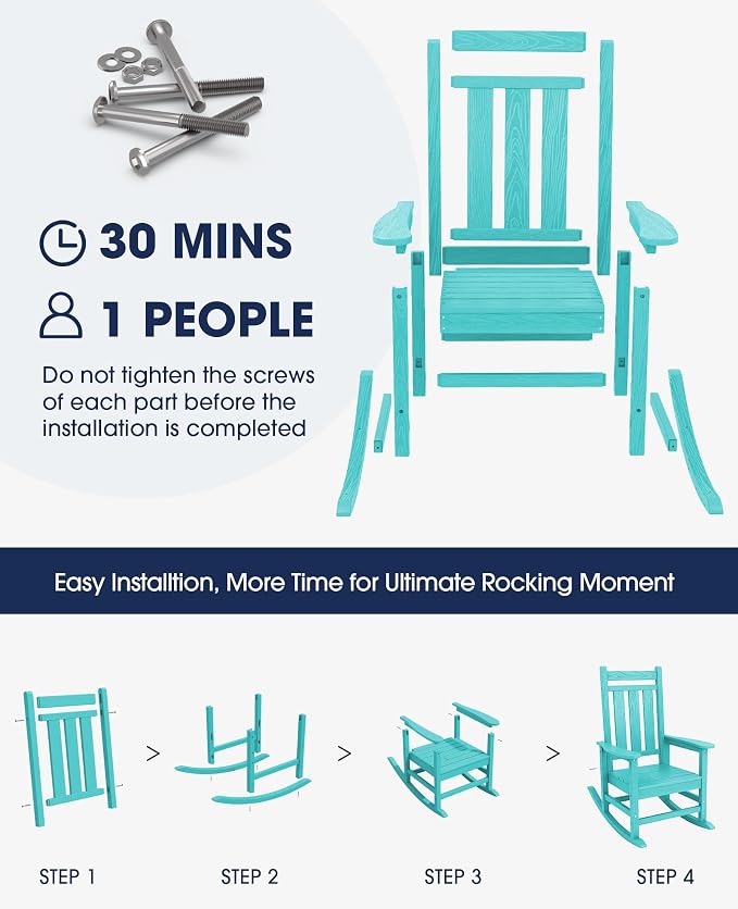 KINGYES Oversized Outdoor Rocking Chair, All-Weather Patio Rocking Chairs - Image 7