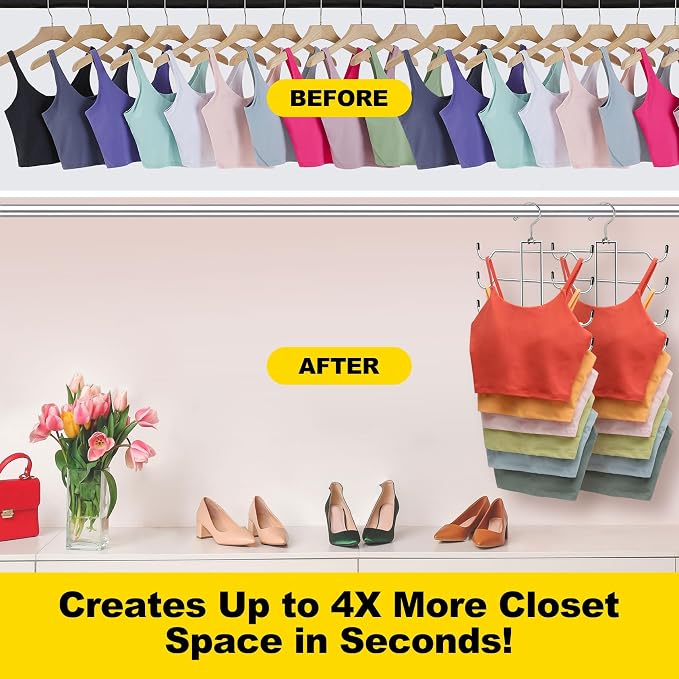 Closet Organizers and Storage, 6 Tier Tank Top Hanger, Dorm Room Essentials - Image 2