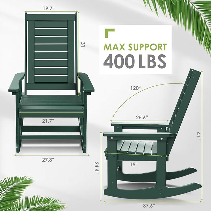 GREENVINES Outdoor Rocking Chairs | Set of 2 | Porch Rocker | HDPE Plastic | - Image 3