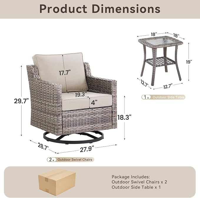 3 Pieces Patio Furniture Set-High Back Swivel Patio Chairs Set of 2 - Image 8