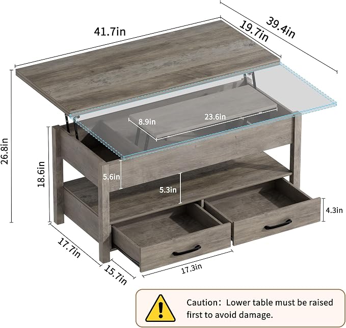 SYESWAY 42'' Lift Top Coffee Table, 4-in-1 Multifunctional Lift Coffee Table - Image 3