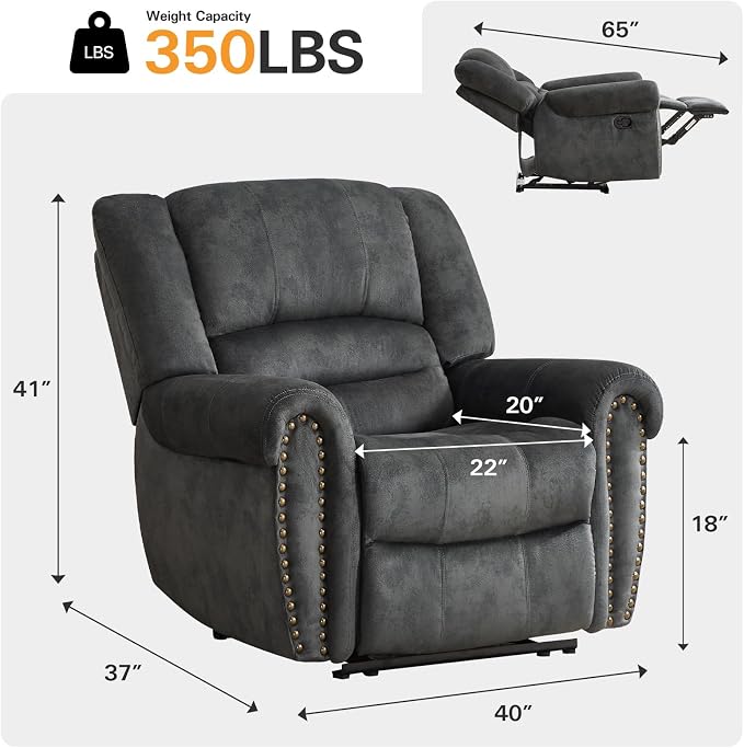CANMOV Manual Recliner Chair, Classic and Traditional Fabric Recliner Chair - Image 2