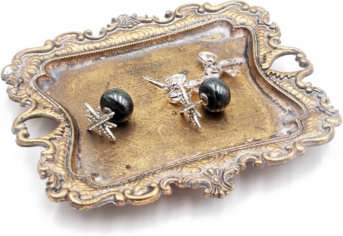 Funly mee Small Antique Trinket Dish Vintage Gold Metal Jewelry Tray, Ring by Funly+mee