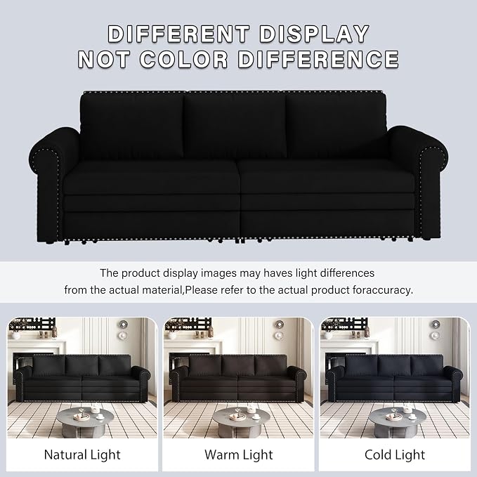 3 in 1 Convertible Sleeper Sofa Bed, 93.7" King Size Sofa Sleeper - Image 9
