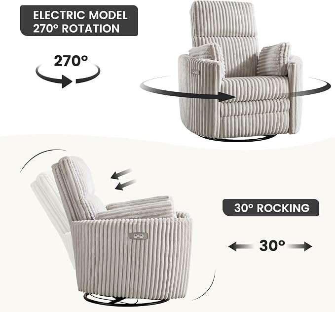 Power Recliner, Nursery Swivel Glider Rocking Chair - Image 6