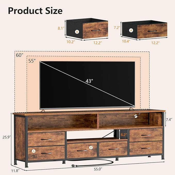 Furologee 55 Inch LED TV Stand for Bedroom - Image 2
