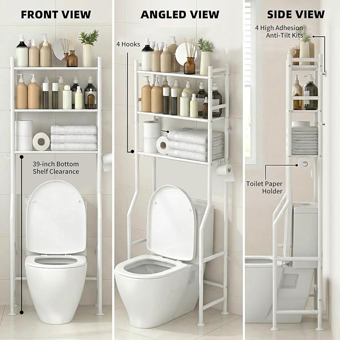 GloTika 3-Tier Over Toilet Storage - 150lb Total Capacity Metal Bathroom - Image 8