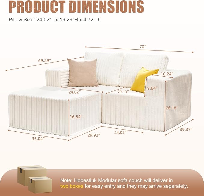Hobestluk Modular Sectional Sofa Memory Foam Couch L Shape Sofa - Image 2