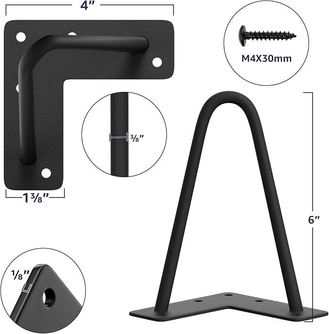 SMARTSTANDARD 6 Inch Heavy Duty Hairpin Furniture Legs, Metal Home DIY Projects - Image 2