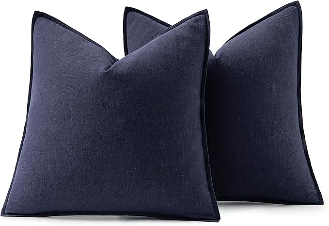 MIULEE Decorative Linen Euro Sham Pillow Covers 22x22 Inch Navy Boho Farmhouse - Image 6