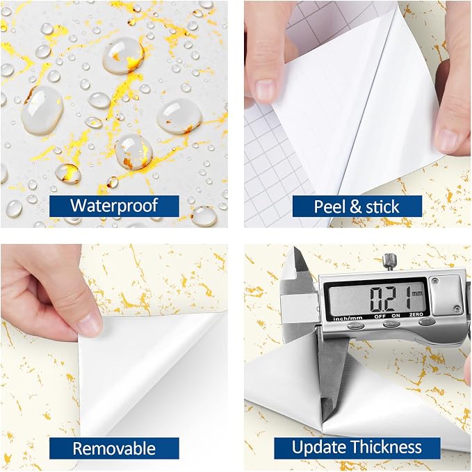 FunStick Modern Gold White Wallpaper Peel and Stick Wallpaper Thick Off White - Image 5