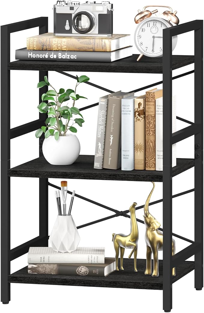 Yoobure Bookshelf Small Book Shelf, Solid Industrial 3 Tier Shelf Bookcase by Yoobure