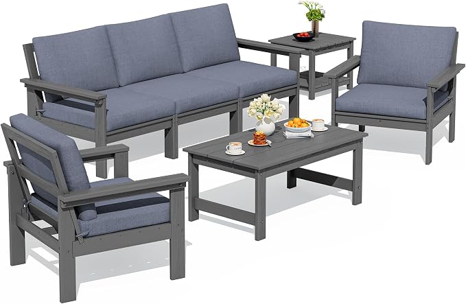 SERWALL HDPE Patio Furniture Set, 7-piece Outdoor Sectional Sofa Set, All by SERWALL