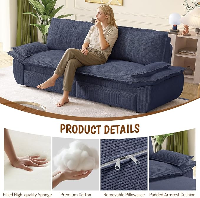 73.2" Sofa Bed Queen, 3-in-1 Pull Out Sofa Bed - Image 3