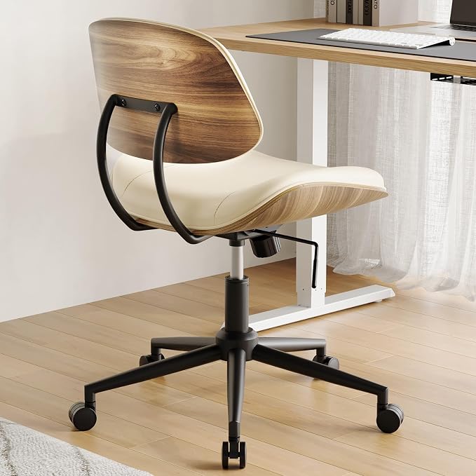 Armless Office Chair with Wheels, PU Leather Adjustable Height Desk Chair - Image 6