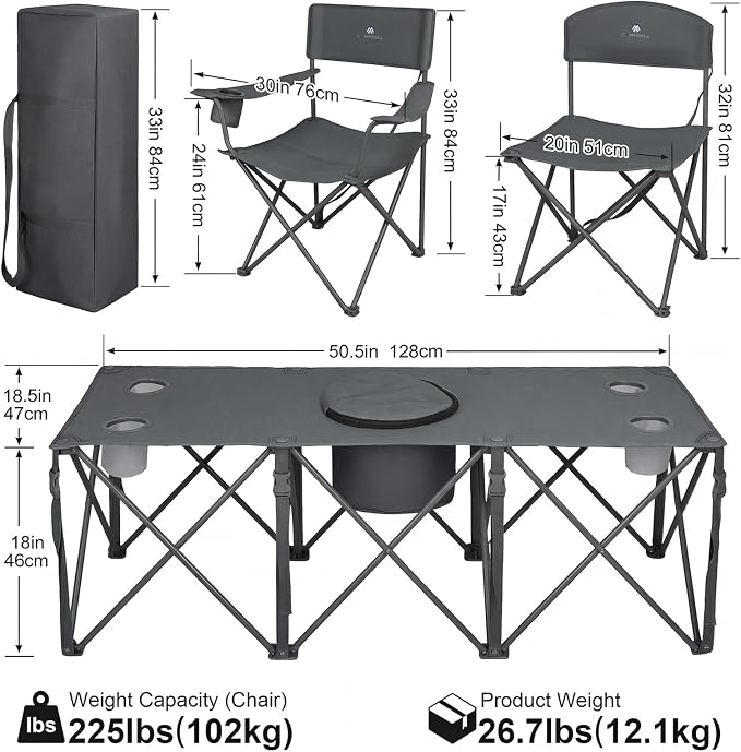 Camping Chair Set of 3, Outdoor Folding Camping Chairs - Image 3