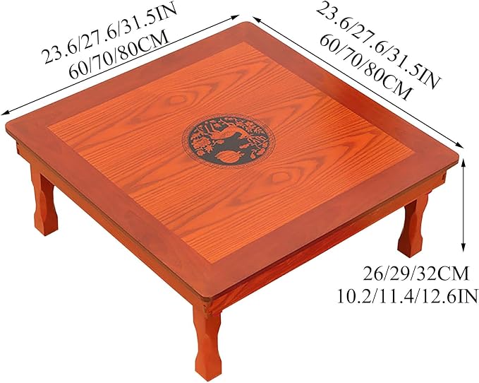 Folding Coffee Table, Square Wooden Low Table, Japanese Floor Sitting Tables - Image 2