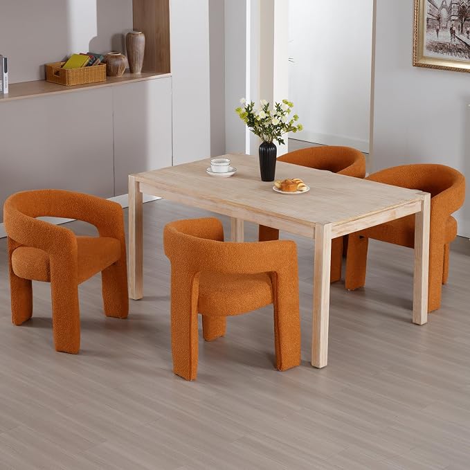 Modern Sherpa Dining Chairs Set of 4, Upholstered Barrel Chairs - Image 7