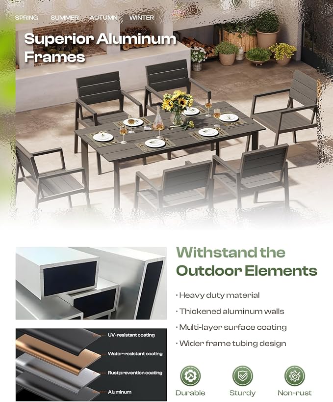 Outdoor Dining Set for 6, Patio Table and Chairs Set - Image 4
