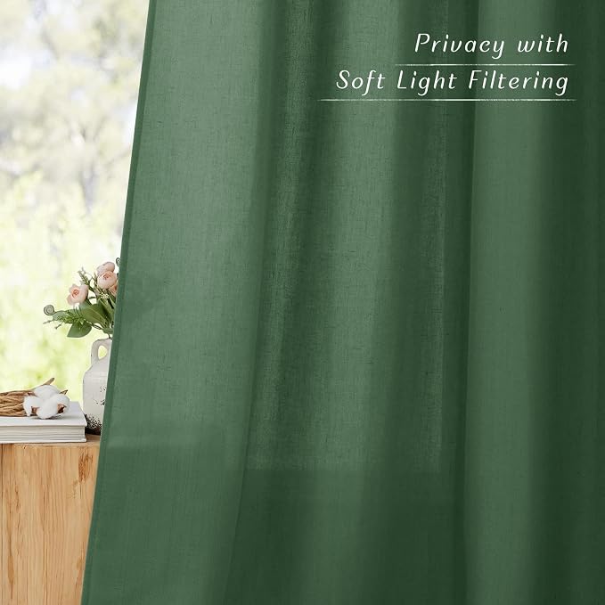 NICETOWN Olive Green Linen Kitchen Curtains 36 inch Length, Decorative Thick - Image 5