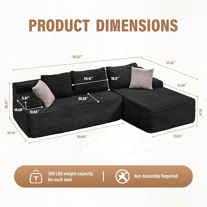 Hobestluk Modular Sectional Sofa Couches L-Shape Couch 3 Seat Modular Sofa - Image 2