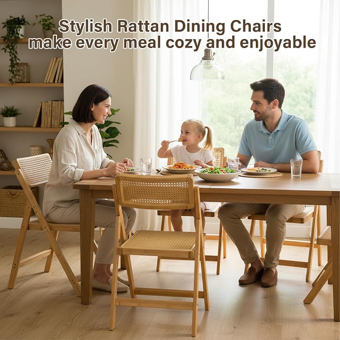 Furlide Rattan Folding Chair, Modern Mid Century Dining Chair Set of 1 - Image 6