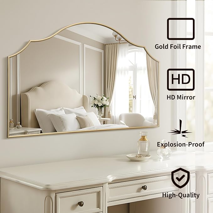Besdomus Oversized Scalloped Gold Mirror: 54"x34" Modern Minimalist Wood Frame - Image 2