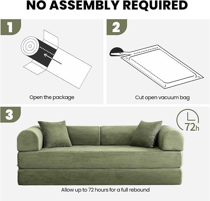 79'' Corduroy Sleeper Couch Bed, No Assembly Modular Floor Sofa - Image 7