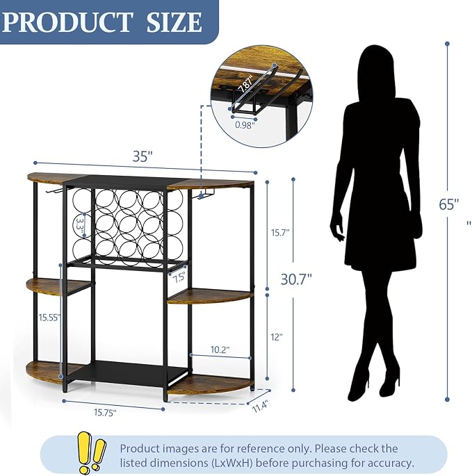 JKsmart Wine Bar Cart with LED Lights, Mini Wine Rack with Storage and Glass - Image 4