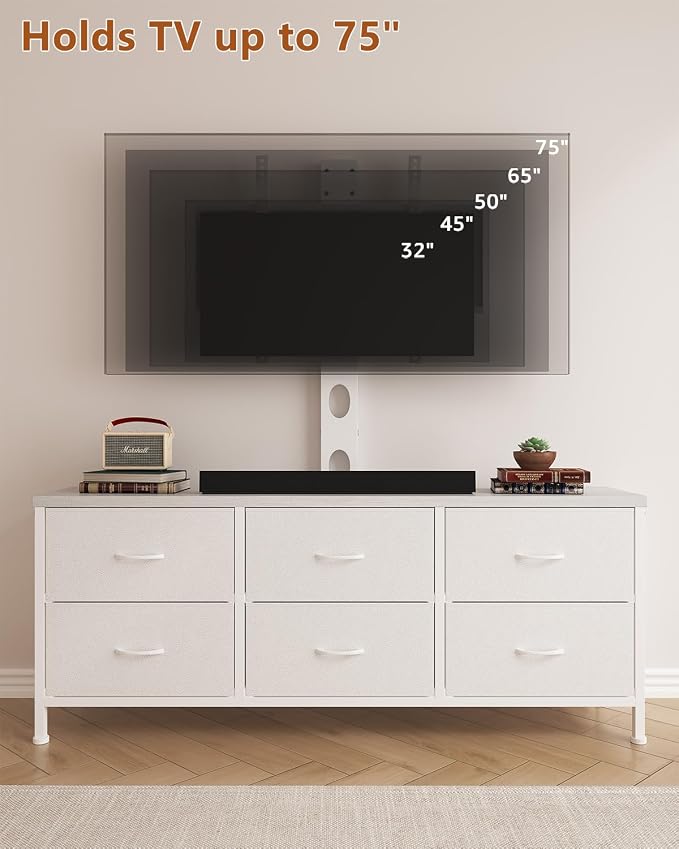 TV Stand with Mount, Fabric Dresser with 6 Drawers - Image 7
