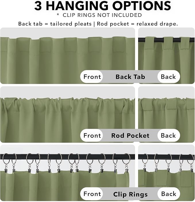 Deconovo Blackout Curtains, Thermal Insulated, W42 x L63 2 Panels, Back Tab - Image 2